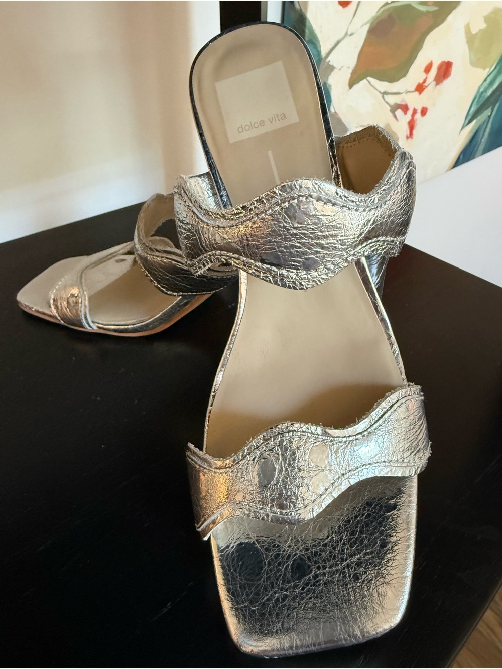 Dolce Vita Metallic Silver Wavy Strap Mule